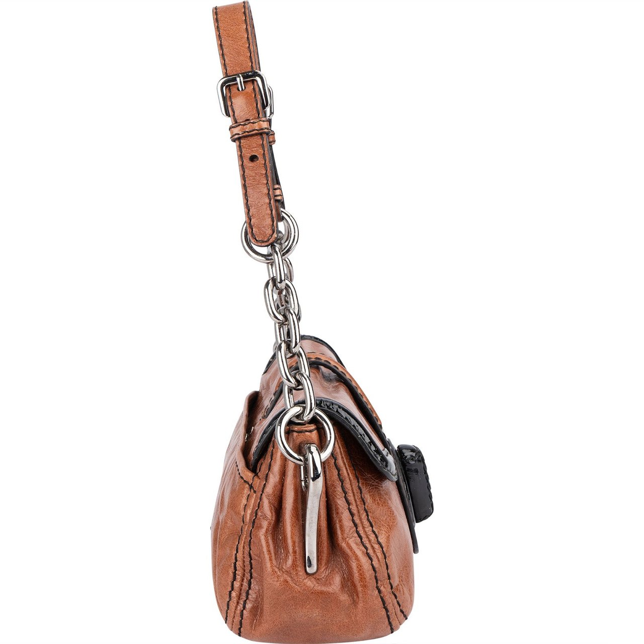 Prada Vitello Antic Chain Shoulder Bag Bruin