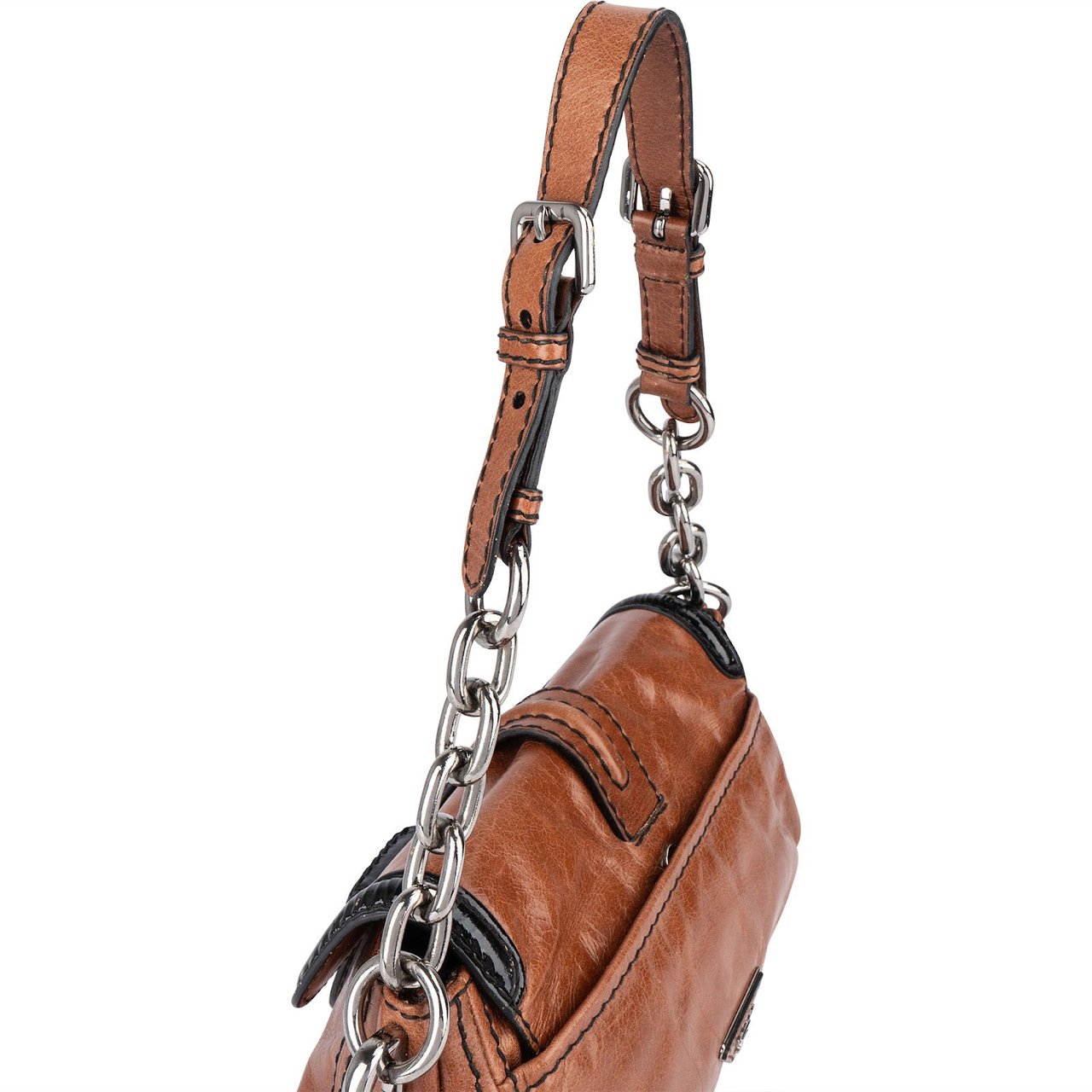 Prada Vitello Antic Chain Shoulder Bag Bruin