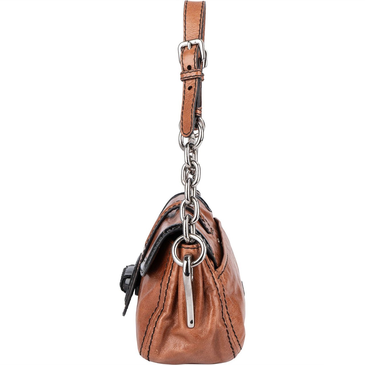 Prada Vitello Antic Chain Shoulder Bag Bruin