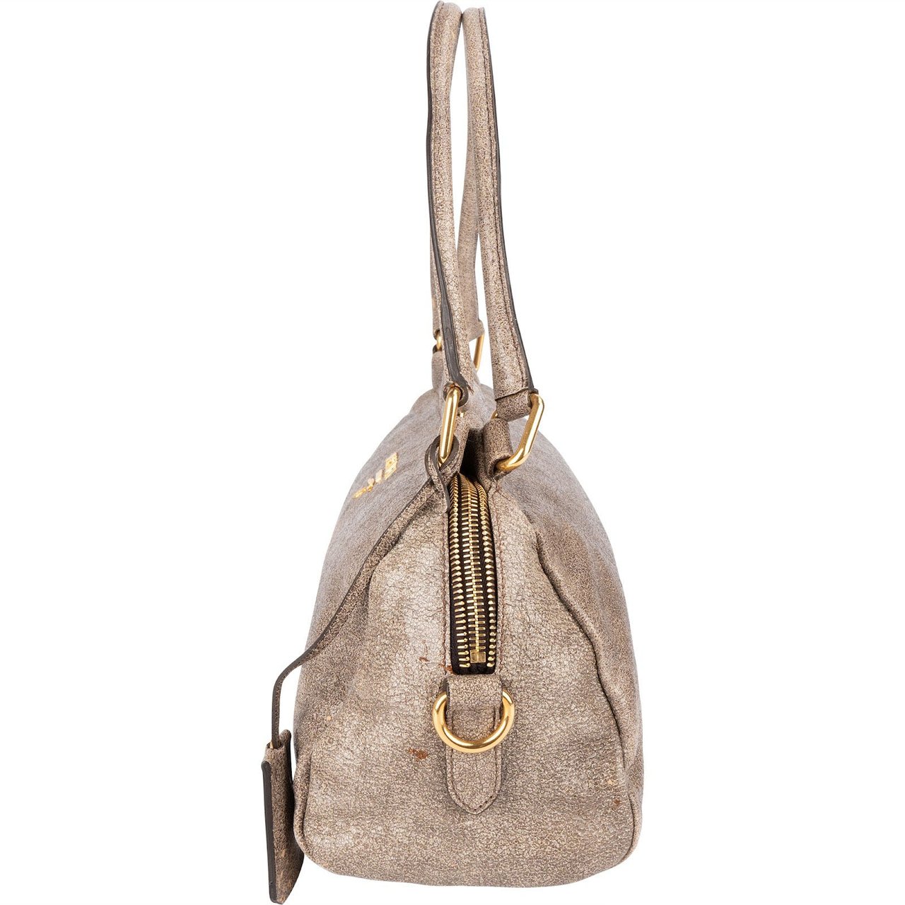 Prada Crackle Leather Hobo Handbag Beige