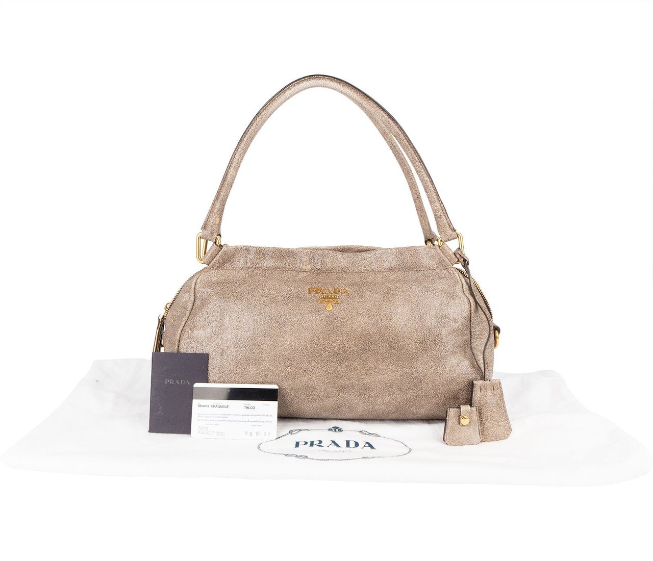 Prada Crackle Leather Hobo Handbag Beige