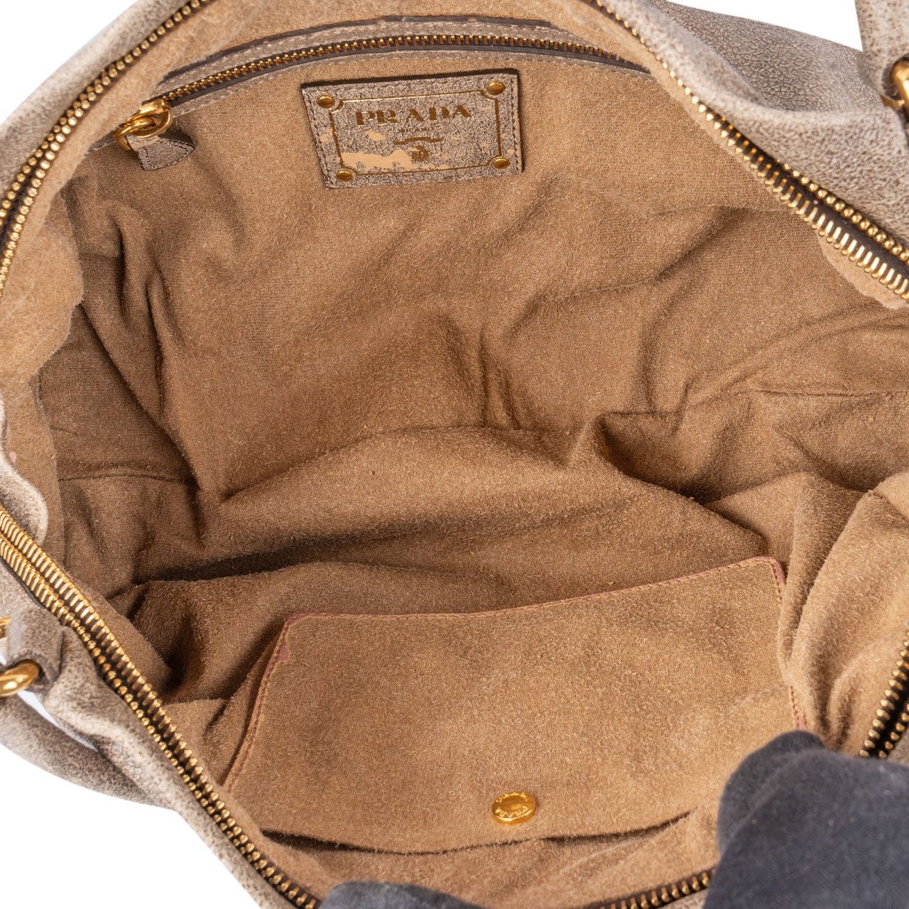 Prada Crackle Leather Hobo Handbag Beige