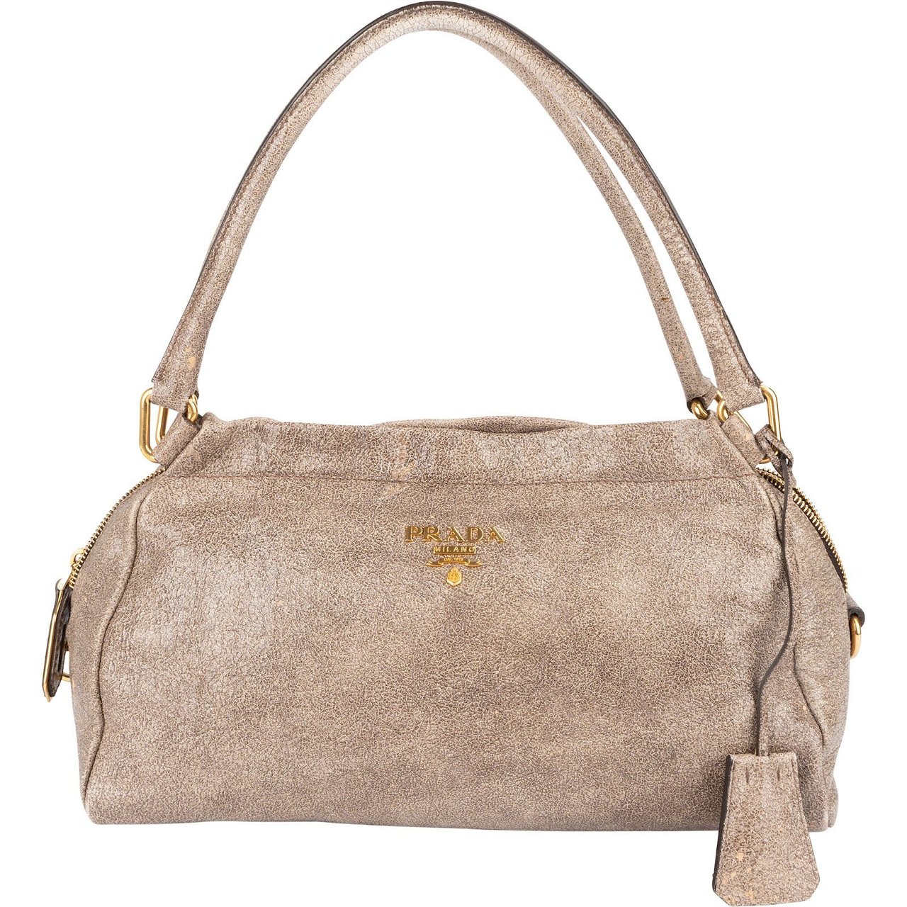 Prada Crackle Leather Hobo Handbag Beige
