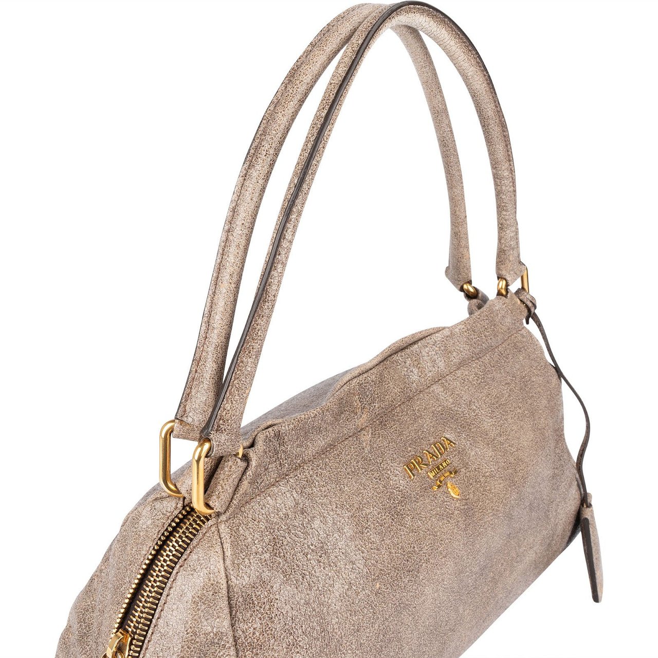 Prada Crackle Leather Hobo Handbag Beige