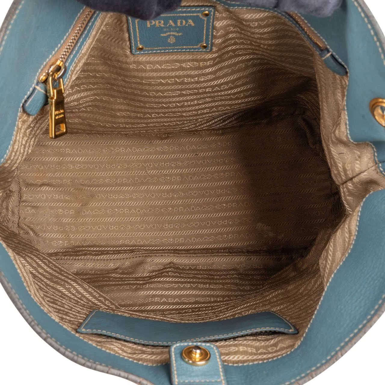 Prada Prada Blue Vitello Daino Leather Hobo Shoulder Bag Blauw