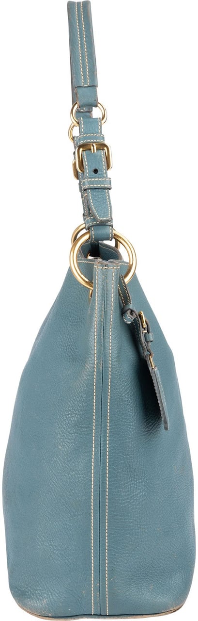 Prada Blue Vitello Daino Leather Hobo Shoulder Bag Blauw
