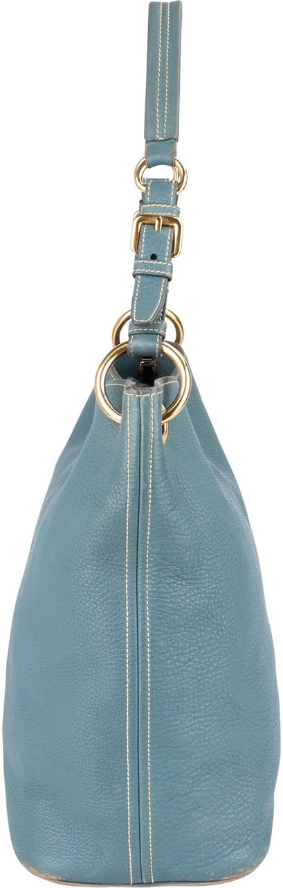 Prada Blue Vitello Daino Leather Hobo Shoulder Bag Blauw