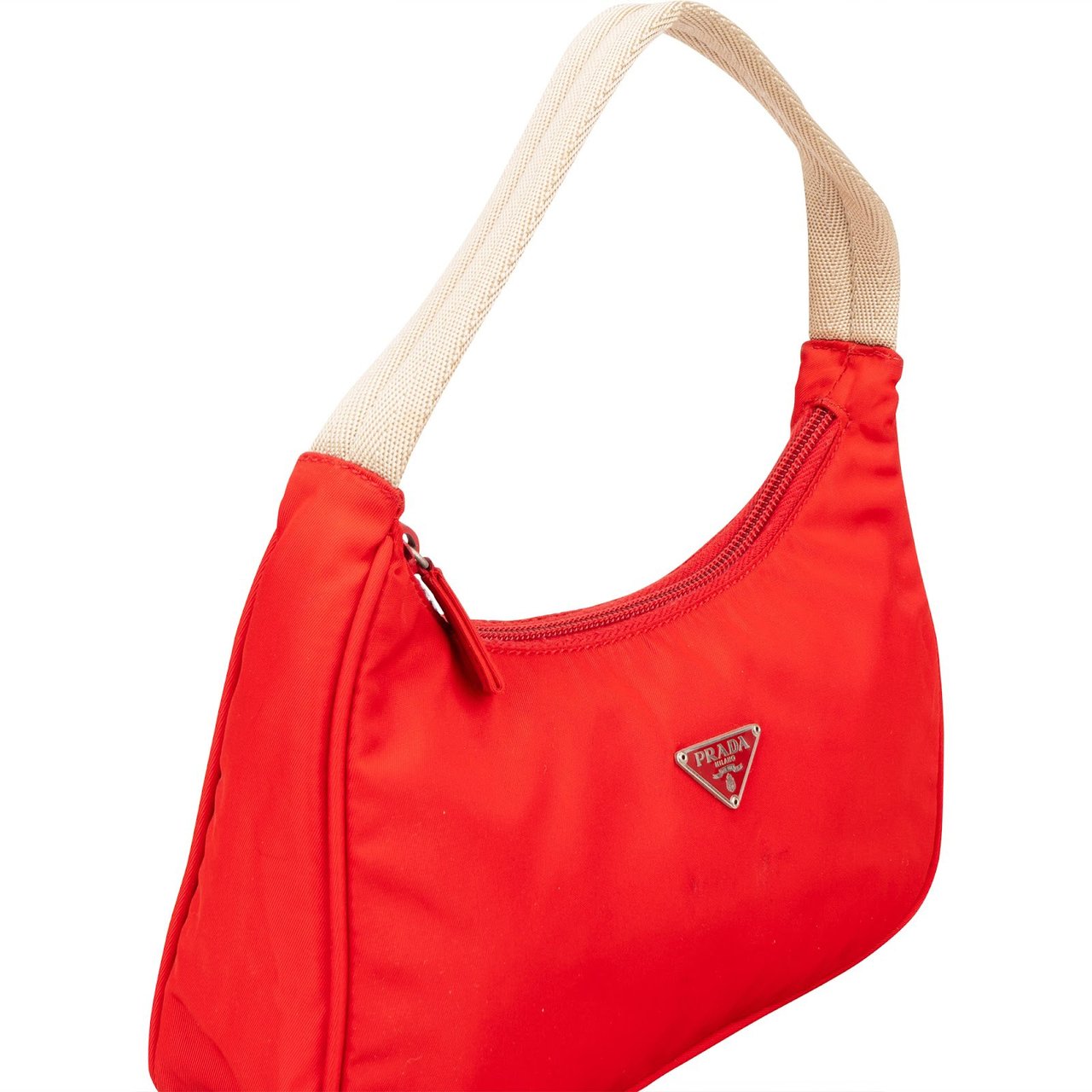 Prada Prada Red Nylon Tessuto Mini Triangle Handbag Rood