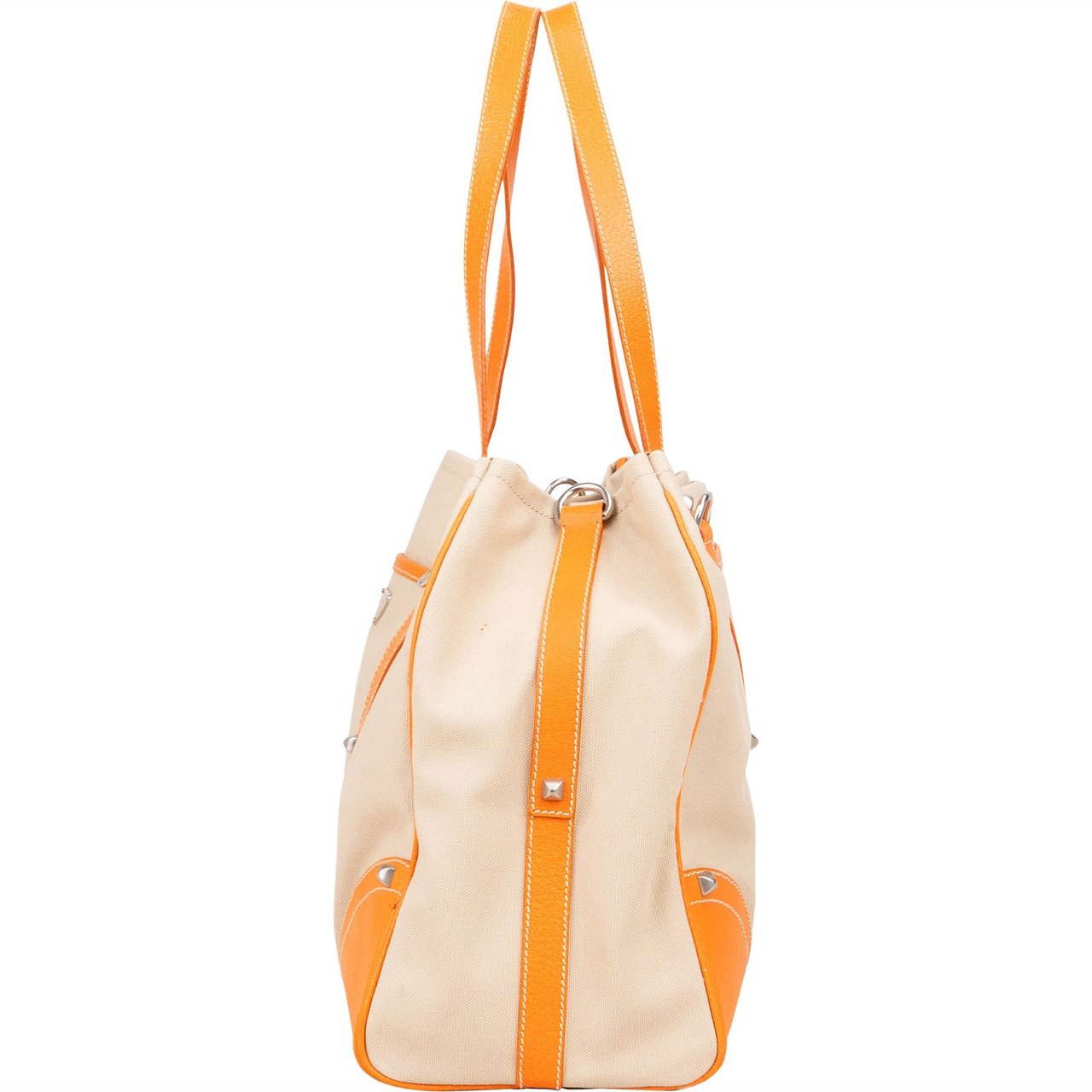 Prada Prada Canvas and Leather Studded Shoulder Bag Beige