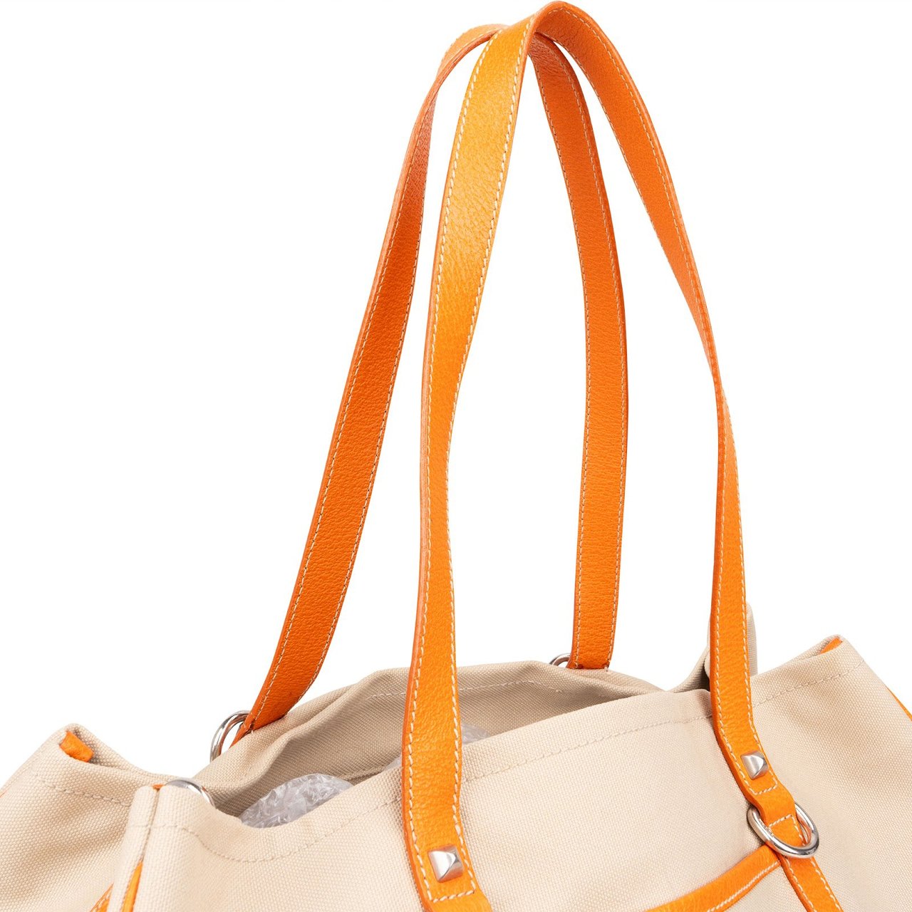 Prada Prada Canvas and Leather Studded Shoulder Bag Beige