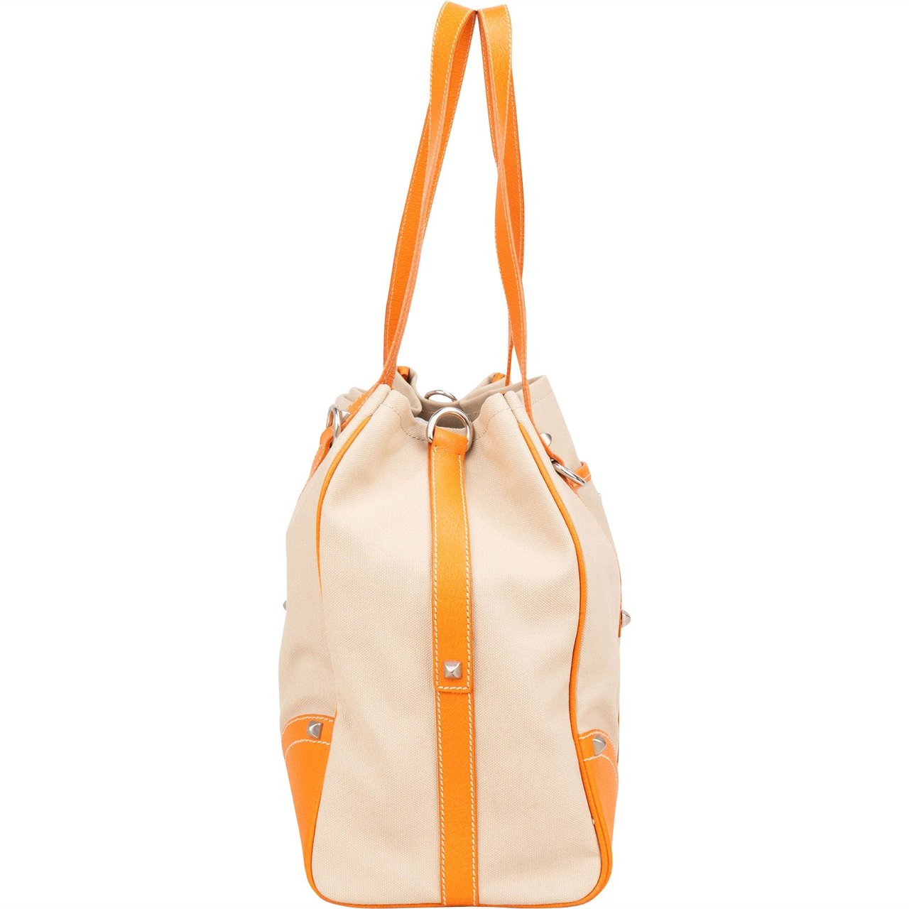 Prada Prada Canvas and Leather Studded Shoulder Bag Beige