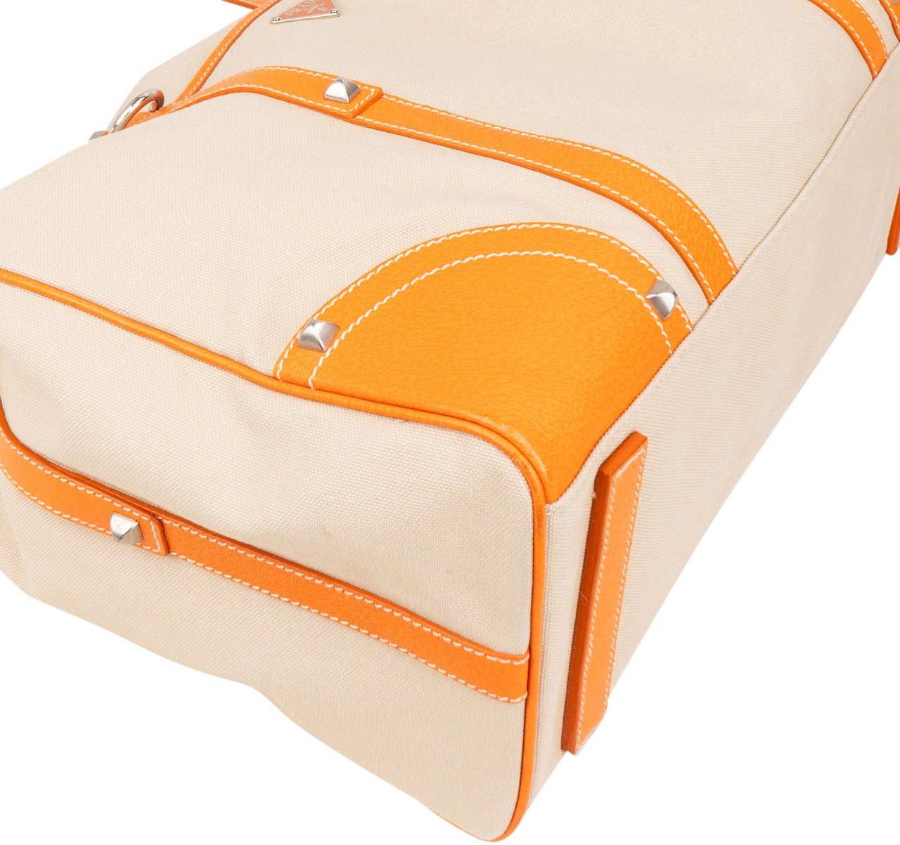 Prada Prada Canvas and Leather Studded Shoulder Bag Beige