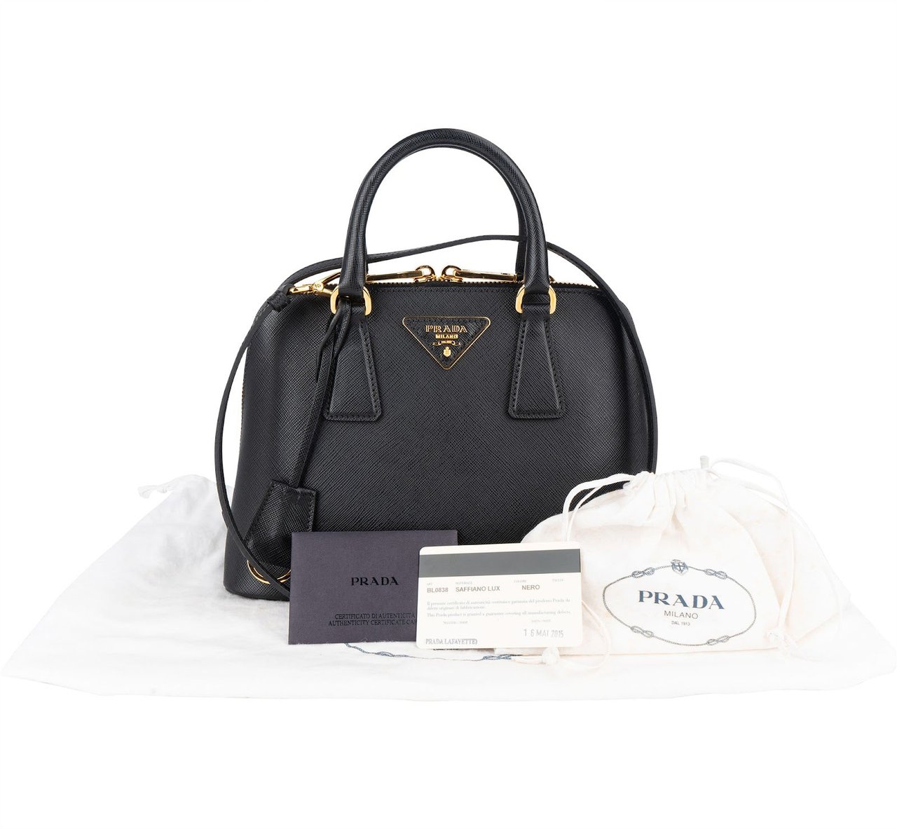Prada Prada Saffiano Leather Promenade Handbag Zwart