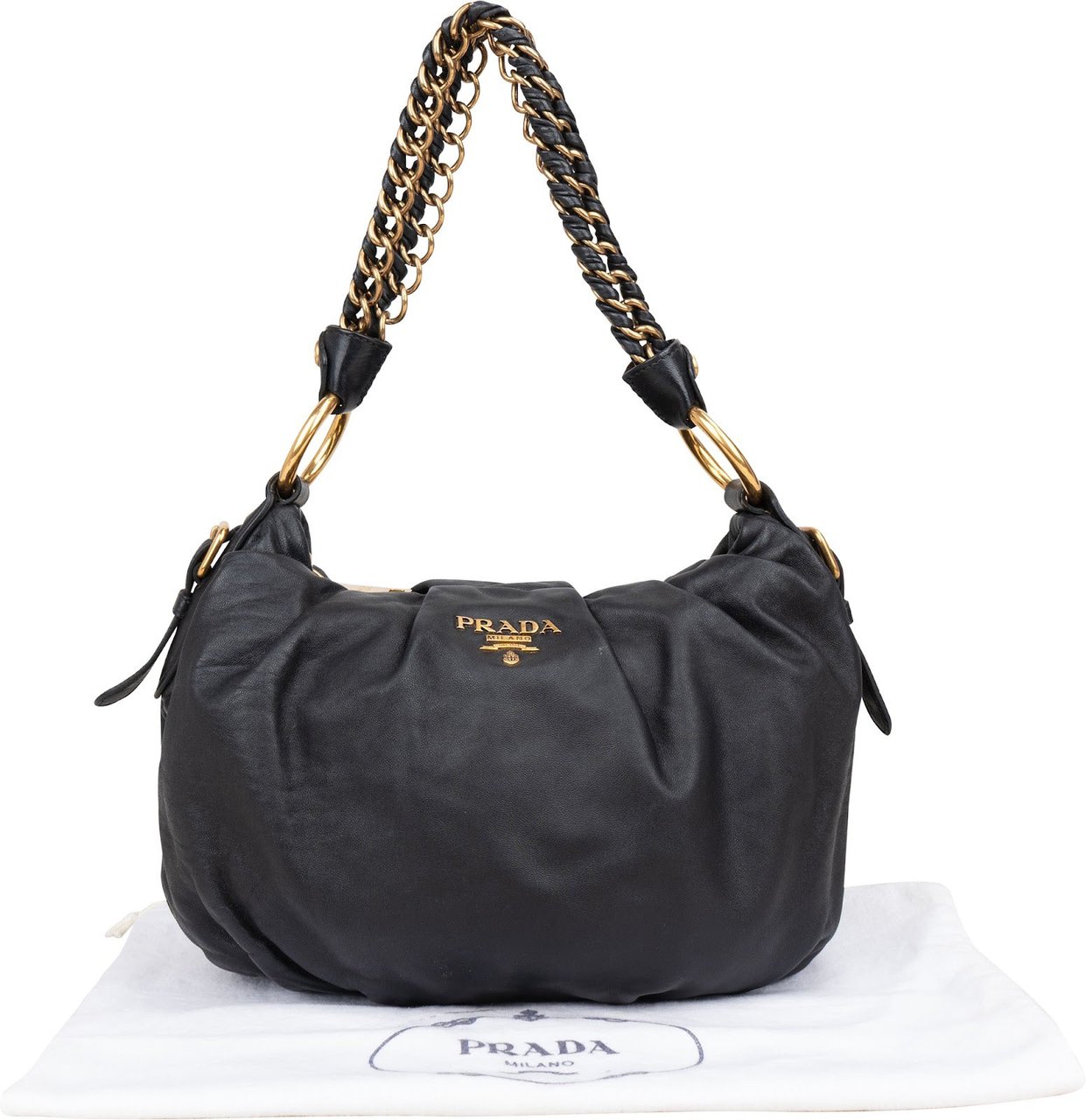 Prada Prada Black Nappa Gauffre Chain Shoulder Bag Zwart