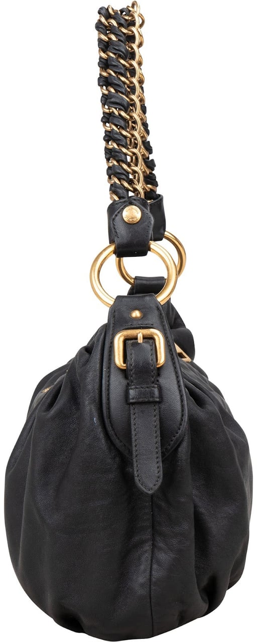 Prada Prada Black Nappa Gauffre Chain Shoulder Bag Zwart