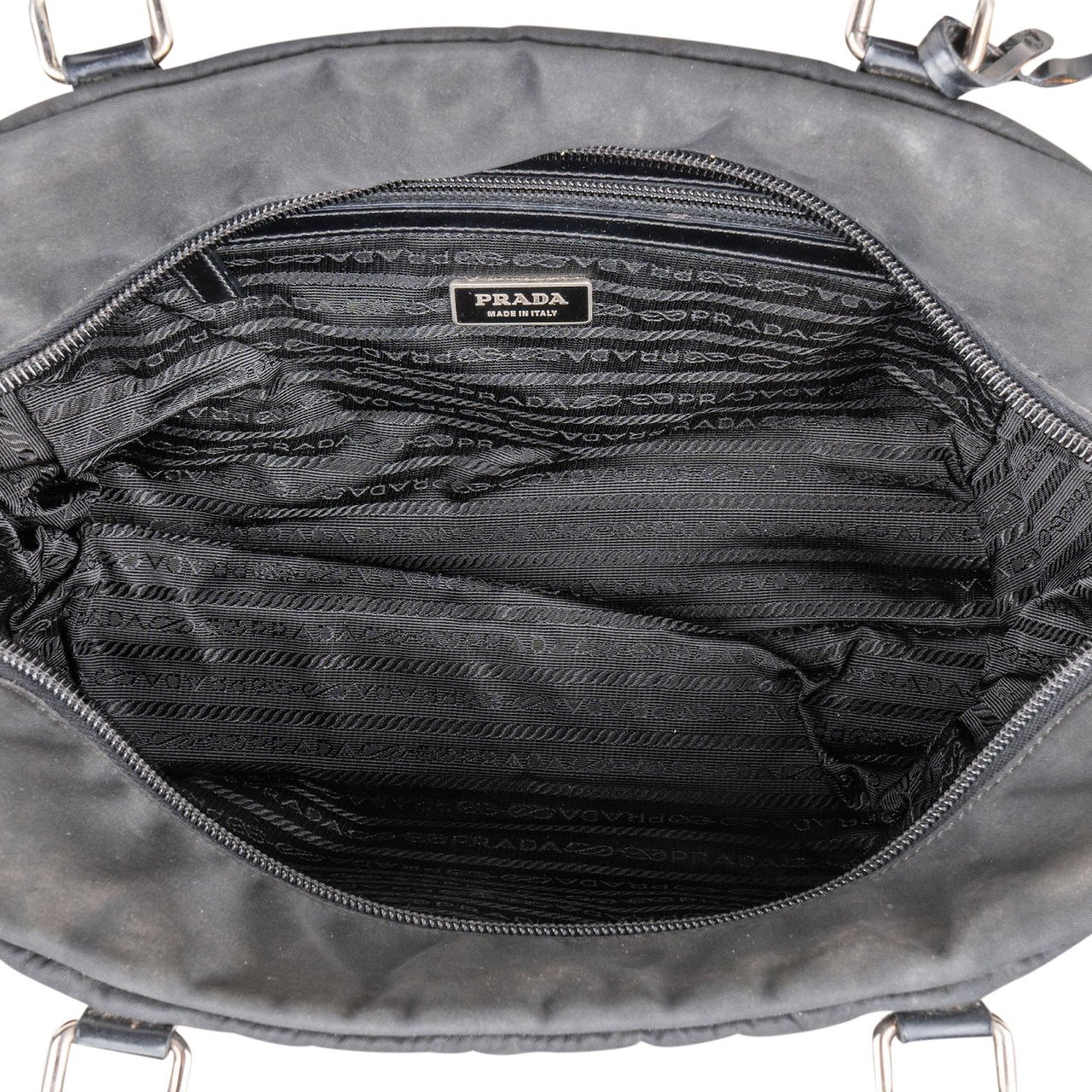 Prada Tessuto Patent Leather Emblem Satchel Handbag Zwart