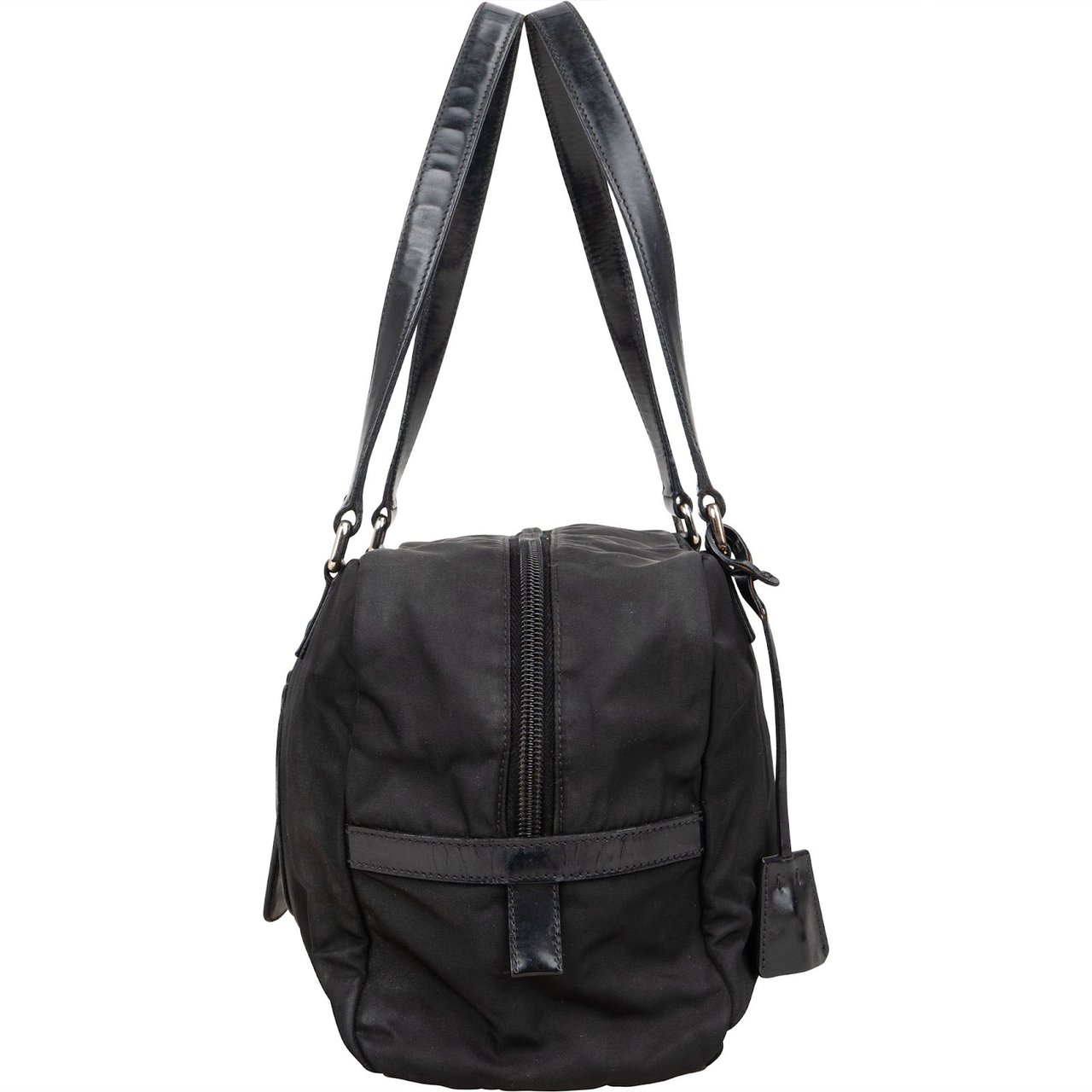 Prada Tessuto Patent Leather Emblem Satchel Handbag Zwart