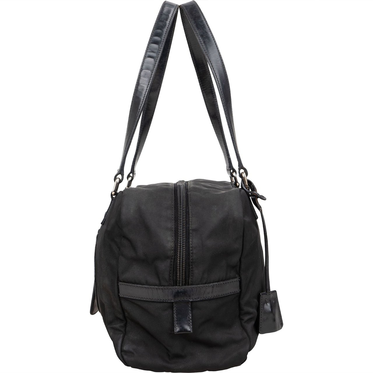 Prada Prada Tessuto Patent Leather Emblem Satchel Handbag Zwart