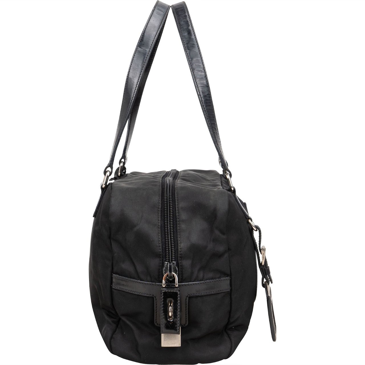 Prada Prada Tessuto Patent Leather Emblem Satchel Handbag Zwart