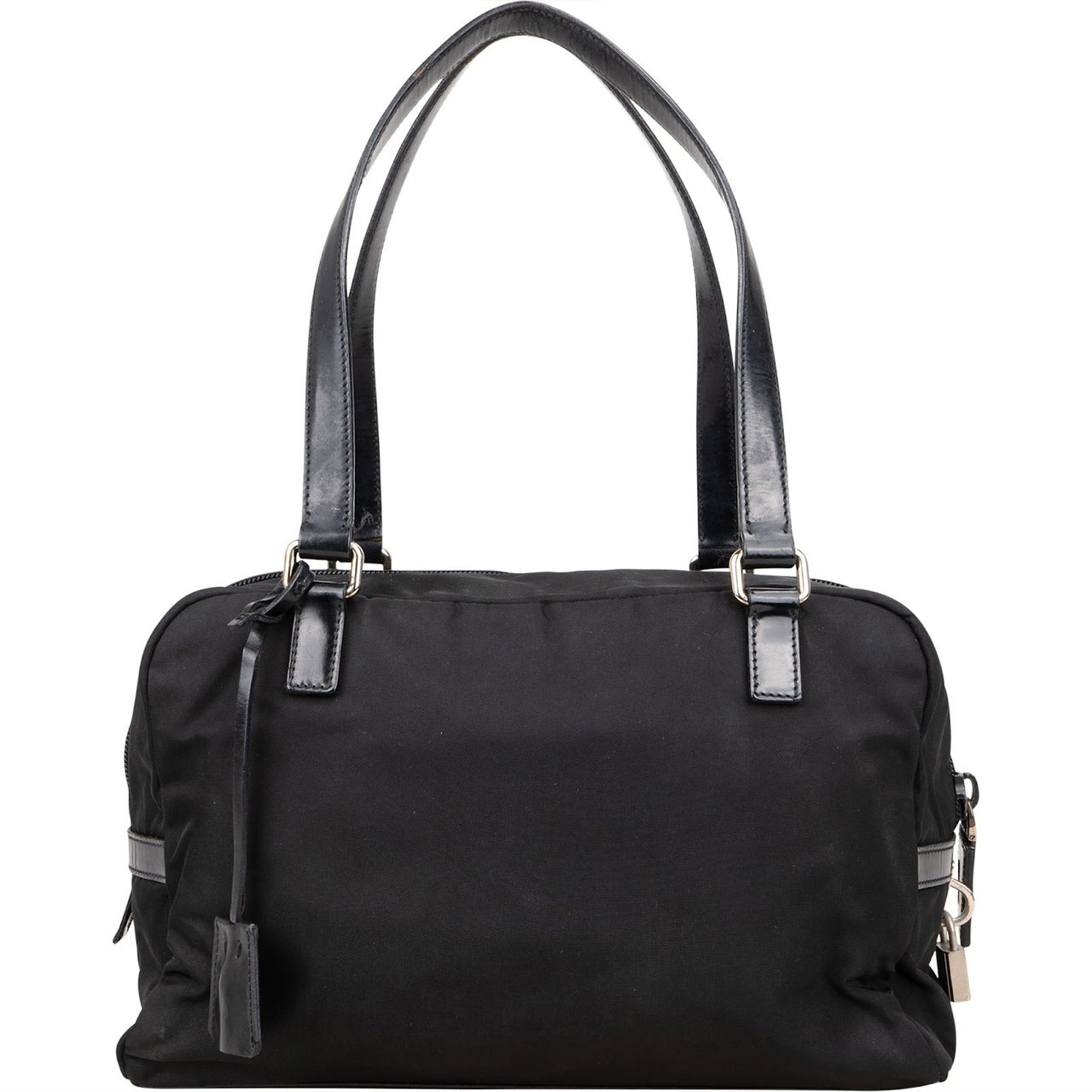 Prada Prada Tessuto Patent Leather Emblem Satchel Handbag Zwart