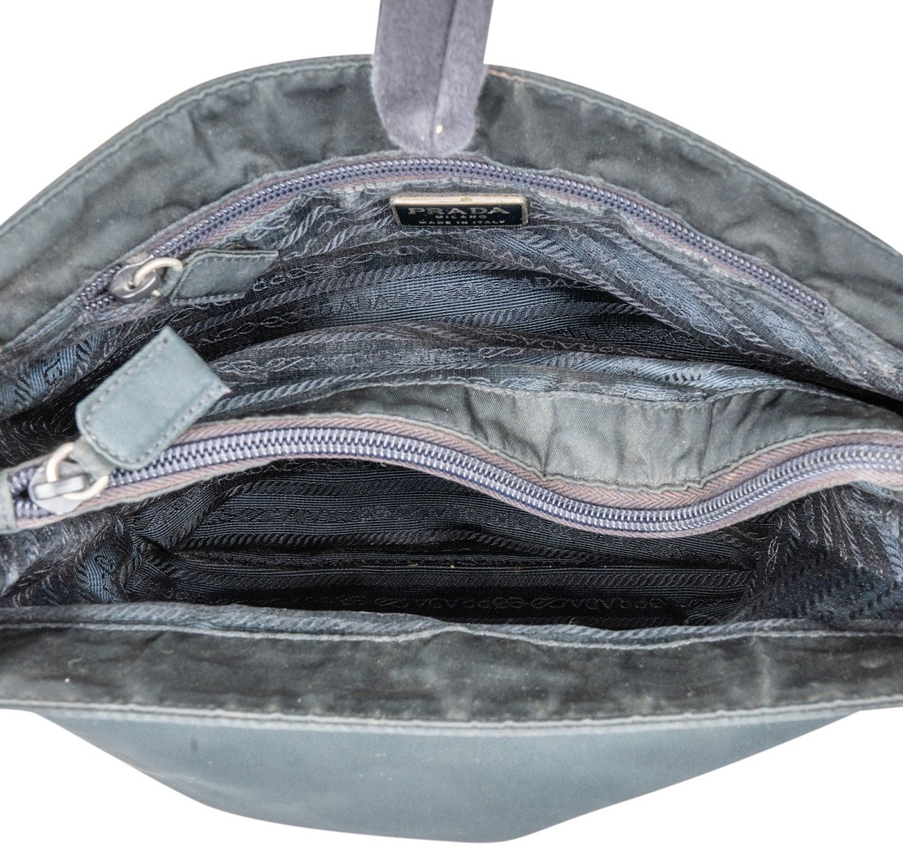 Prada Prada Blue Nylon Triangle Shoulder Bag Zwart