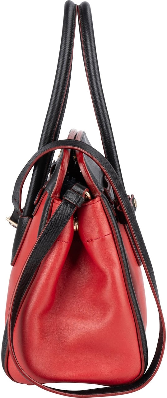 Prada Prada Saffiano and Calf Leather Twin Pocket Handbag Rood