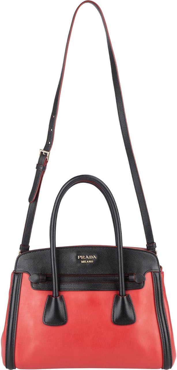 Prada Prada Saffiano and Calf Leather Twin Pocket Handbag Rood
