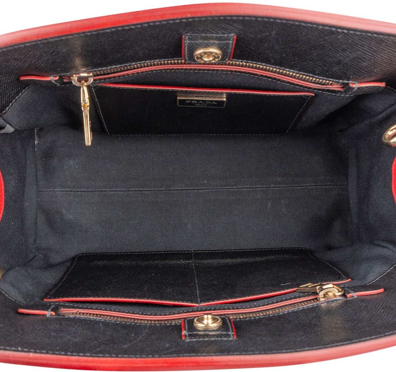 Prada Prada Saffiano and Calf Leather Twin Pocket Handbag Rood