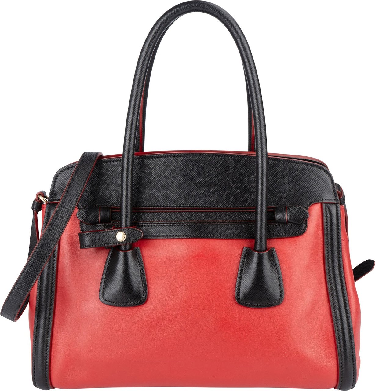 Prada Prada Saffiano and Calf Leather Twin Pocket Handbag Rood