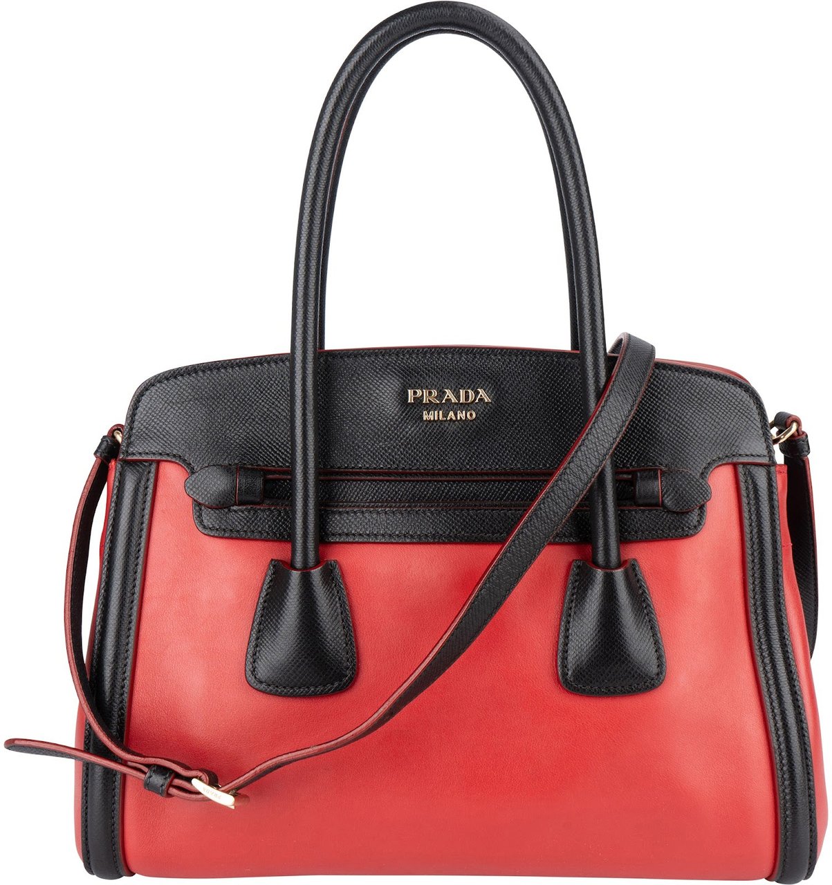 Prada Prada Saffiano and Calf Leather Twin Pocket Handbag Rood