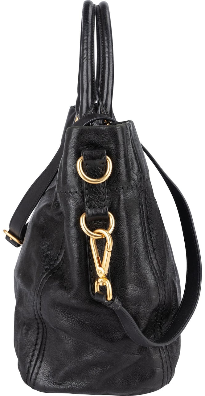 Prada Prada Soft Calf Leather Tote Handbag Zwart