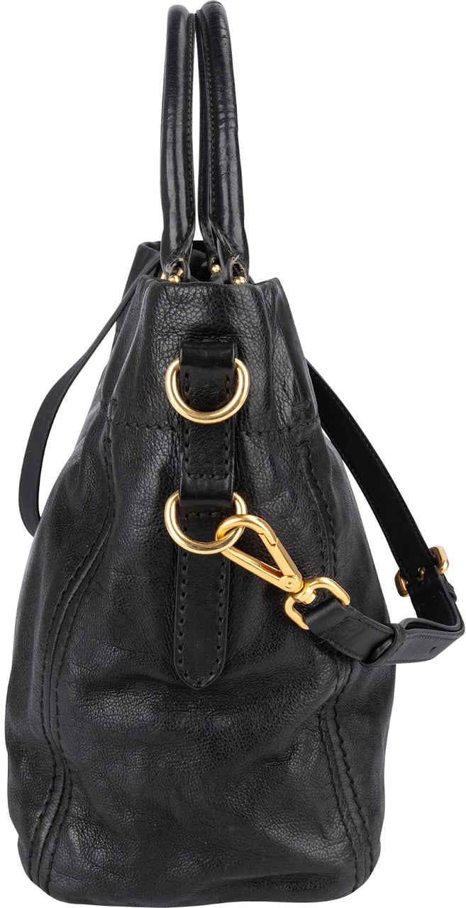 Prada Prada Soft Calf Leather Tote Handbag Zwart