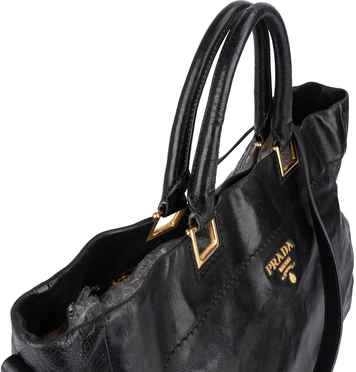 Prada Prada Soft Calf Leather Tote Handbag Zwart