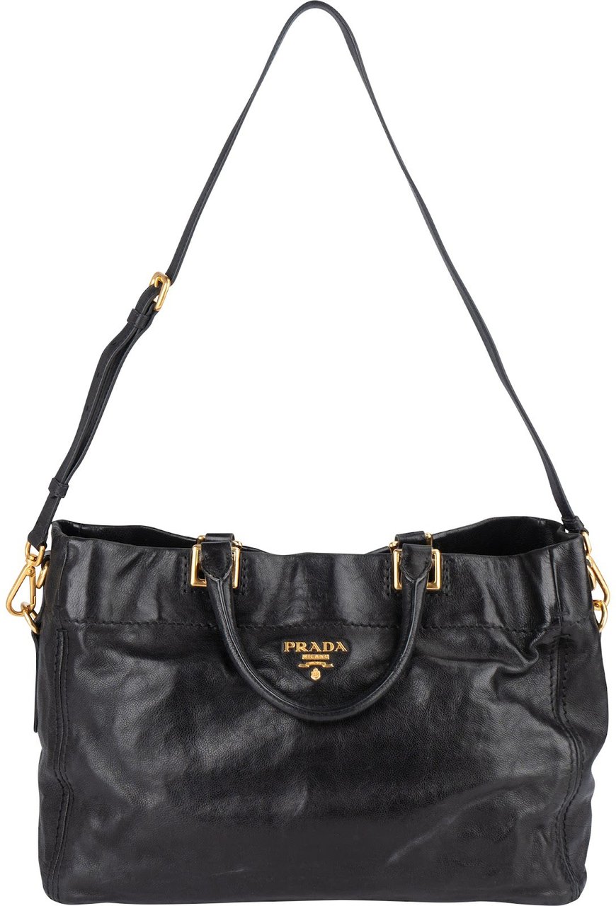 Prada Prada Soft Calf Leather Tote Handbag Zwart