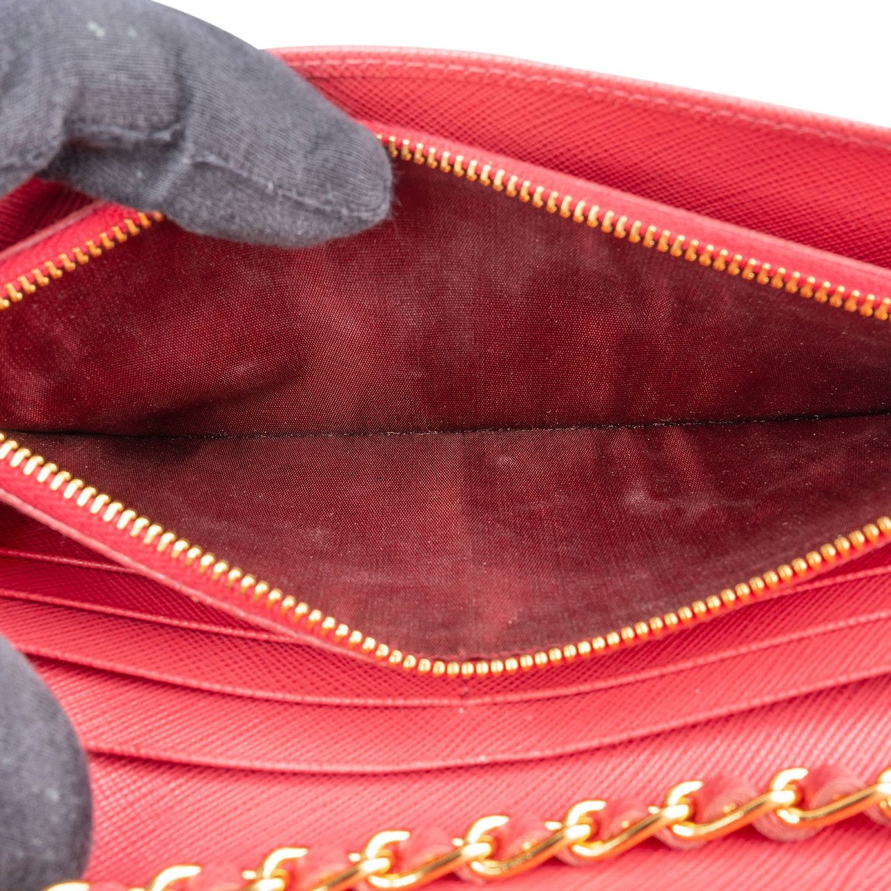 Prada Prada Pink Saffiano Leather Wallet On Chain Crossbody Bag Rood