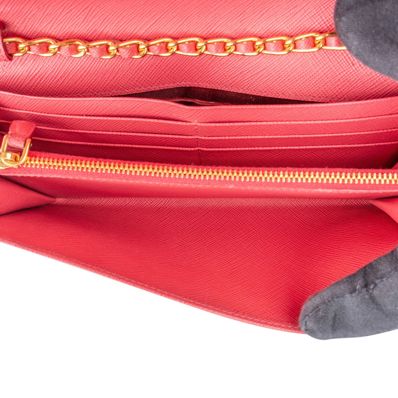 Prada Prada Pink Saffiano Leather Wallet On Chain Crossbody Bag Rood
