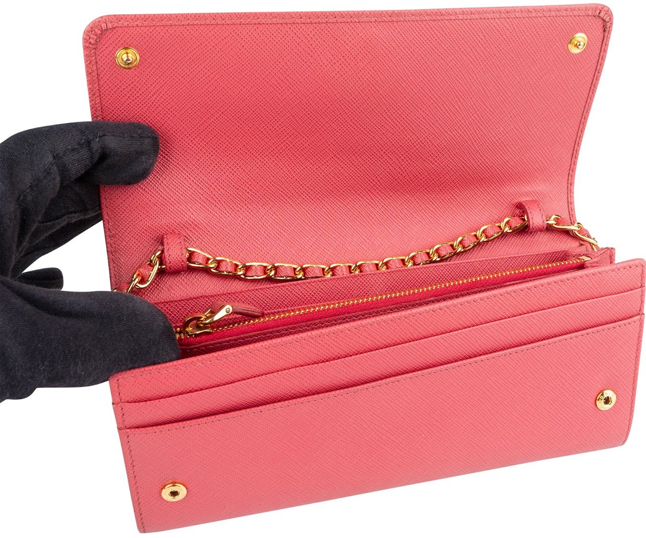 Prada Prada Pink Saffiano Leather Wallet On Chain Crossbody Bag Rood