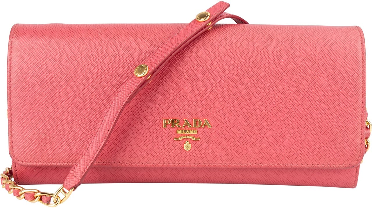 Prada Prada Pink Saffiano Leather Wallet On Chain Crossbody Bag Rood