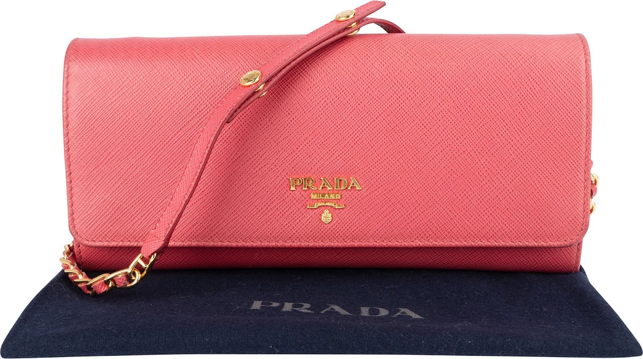 Prada Prada Pink Saffiano Leather Wallet On Chain Crossbody Bag Rood