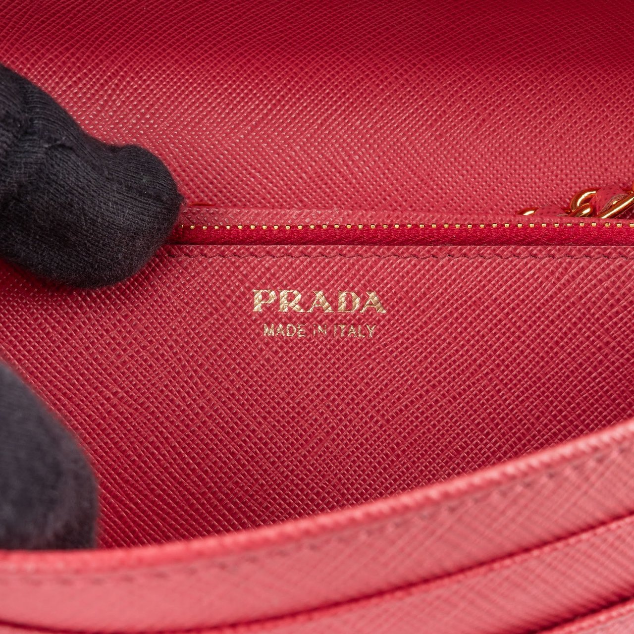 Prada Prada Pink Saffiano Leather Wallet On Chain Crossbody Bag Rood