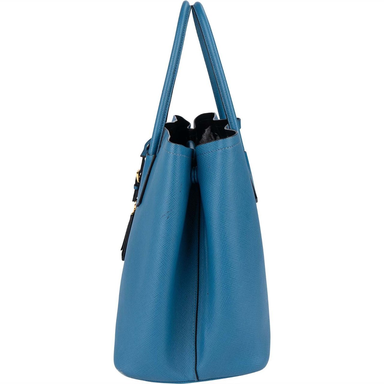 Prada Prada Blue Saffiano Leather Double Handbag Blauw