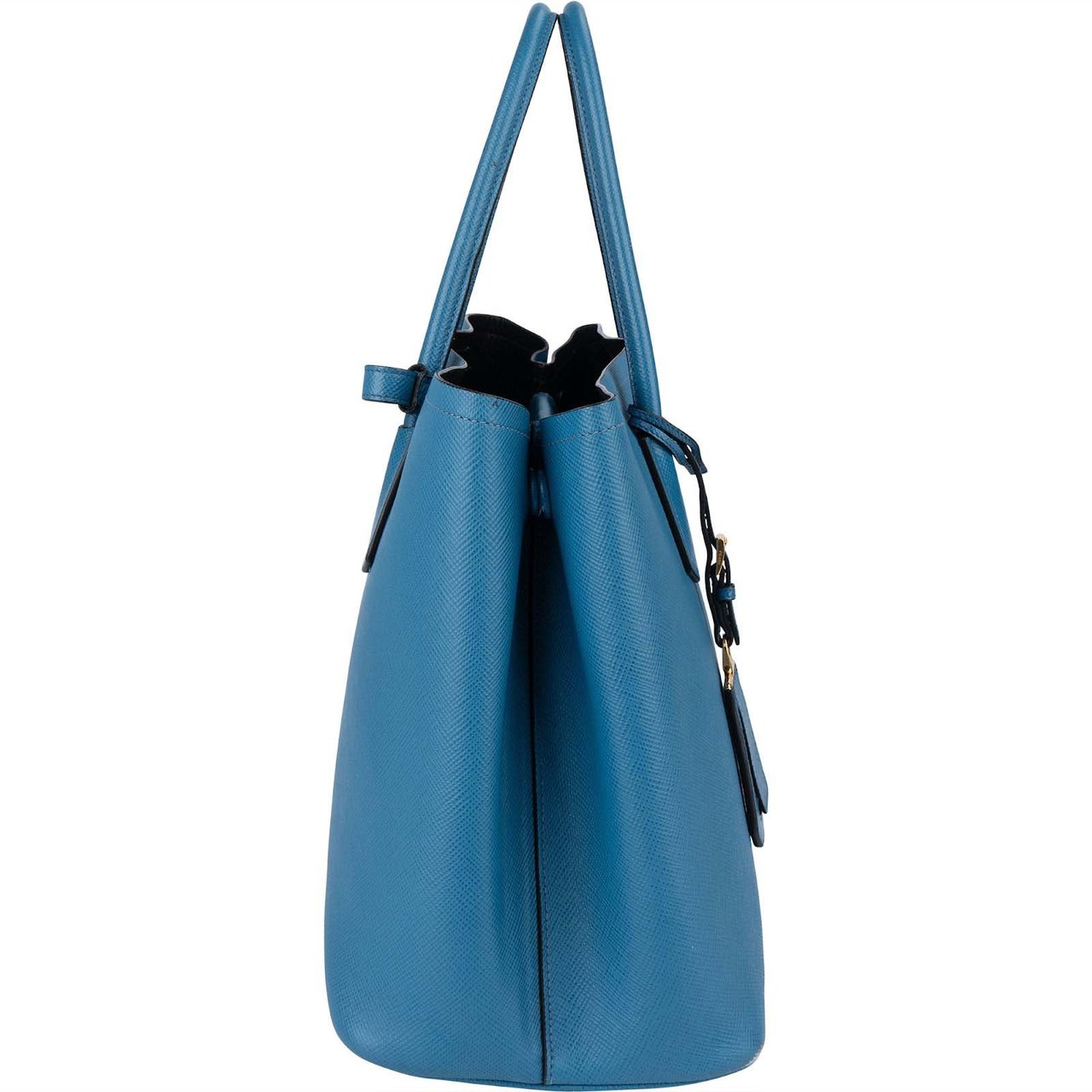 Prada Prada Blue Saffiano Leather Double Handbag Blauw