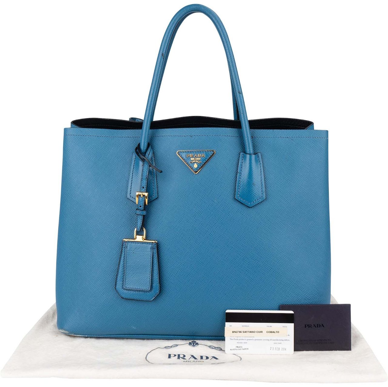 Prada Prada Blue Saffiano Leather Double Handbag Blauw