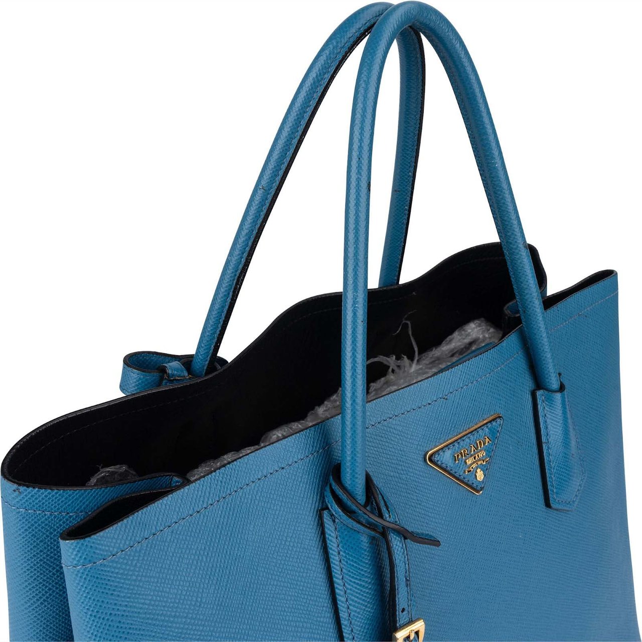 Prada Prada Blue Saffiano Leather Double Handbag Blauw