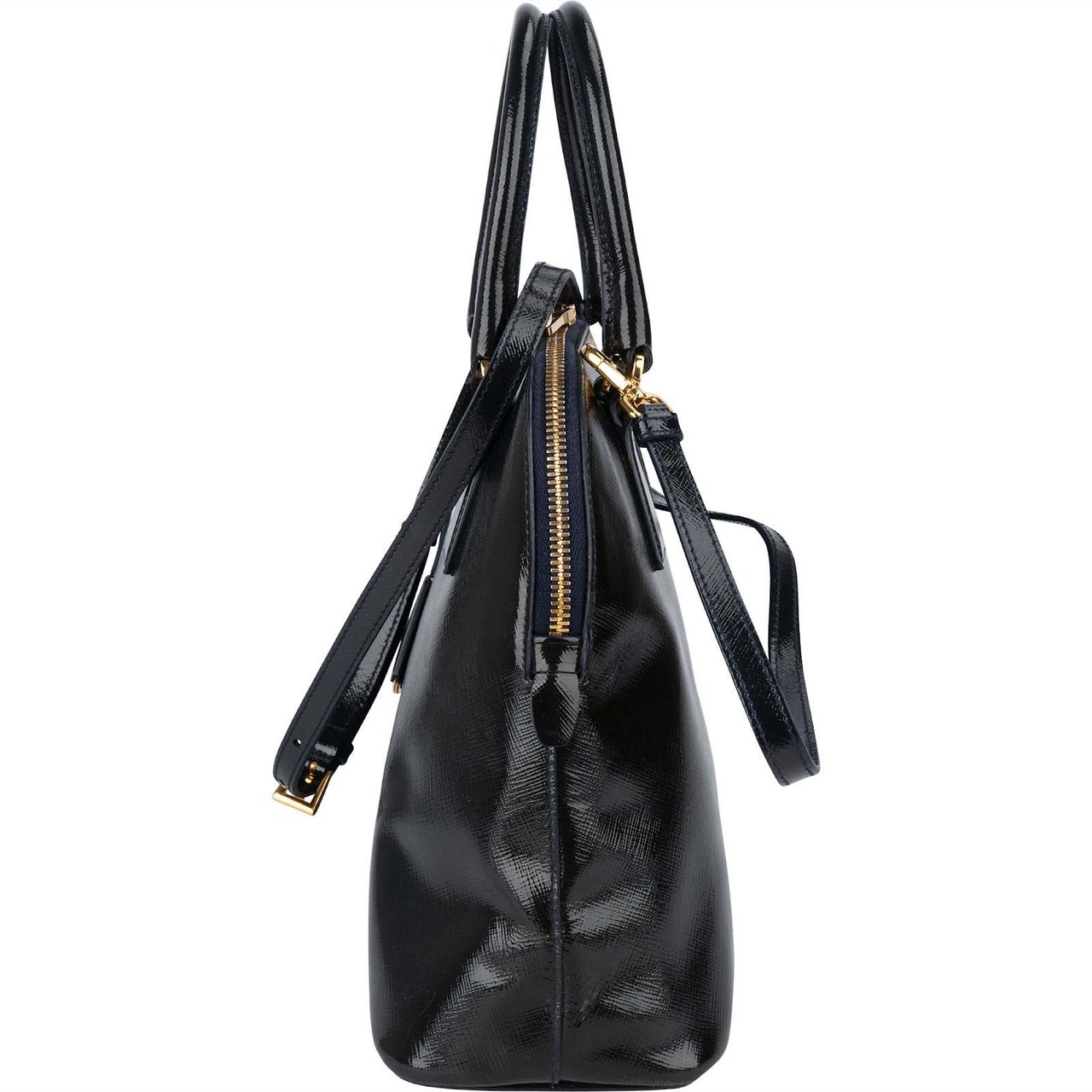 Prada Prada Patent Saffiano Vernice Leather Promenade Handbag Zwart