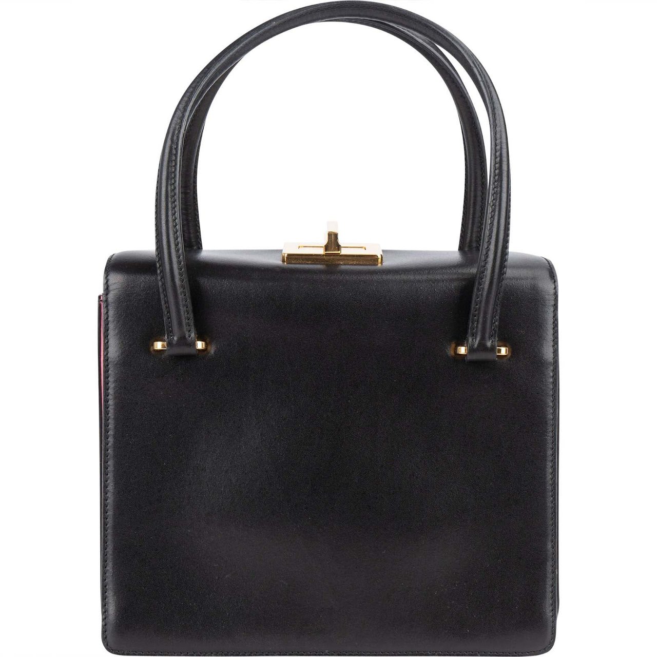 Prada Prada Calfskin Leather Double Turnlock Handbag Zwart