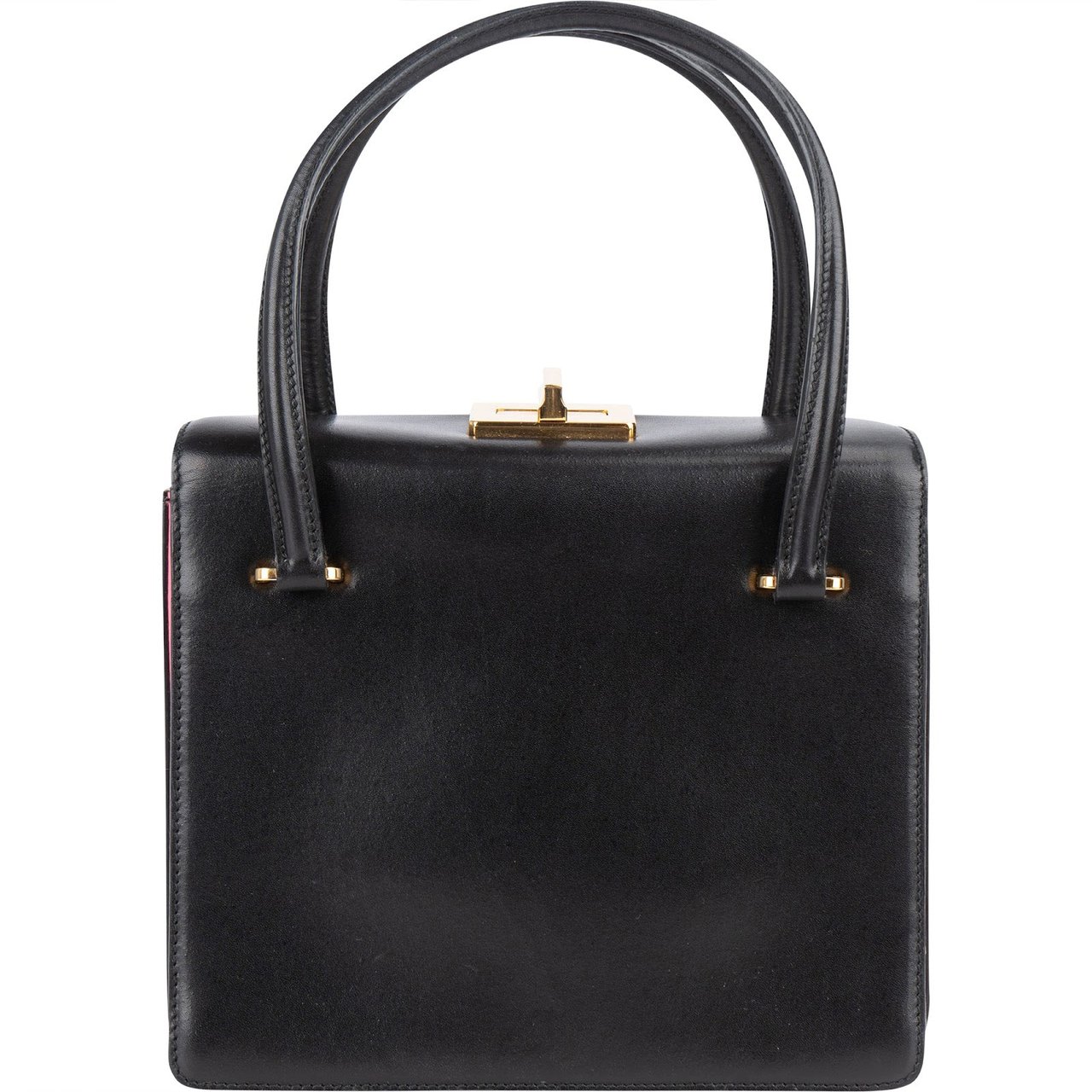 Prada Calfskin Leather Double Turnlock Handbag Zwart