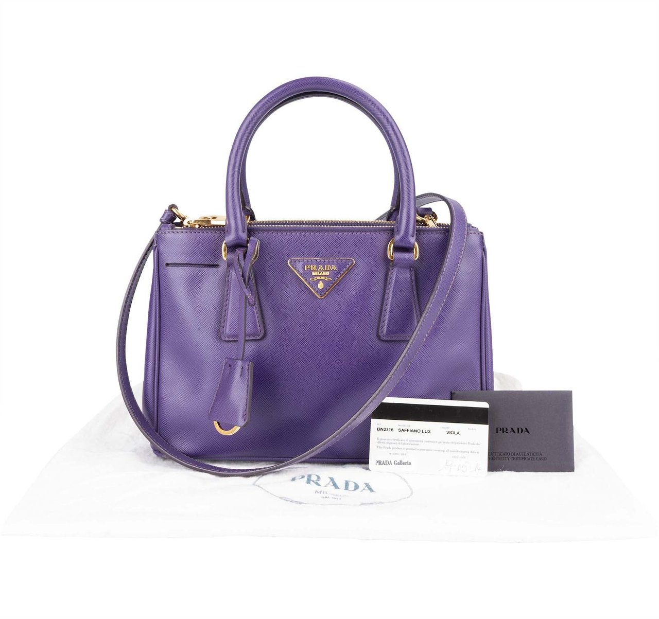 Prada Prada Purple Saffiano Leather Galleria Handbag Paars