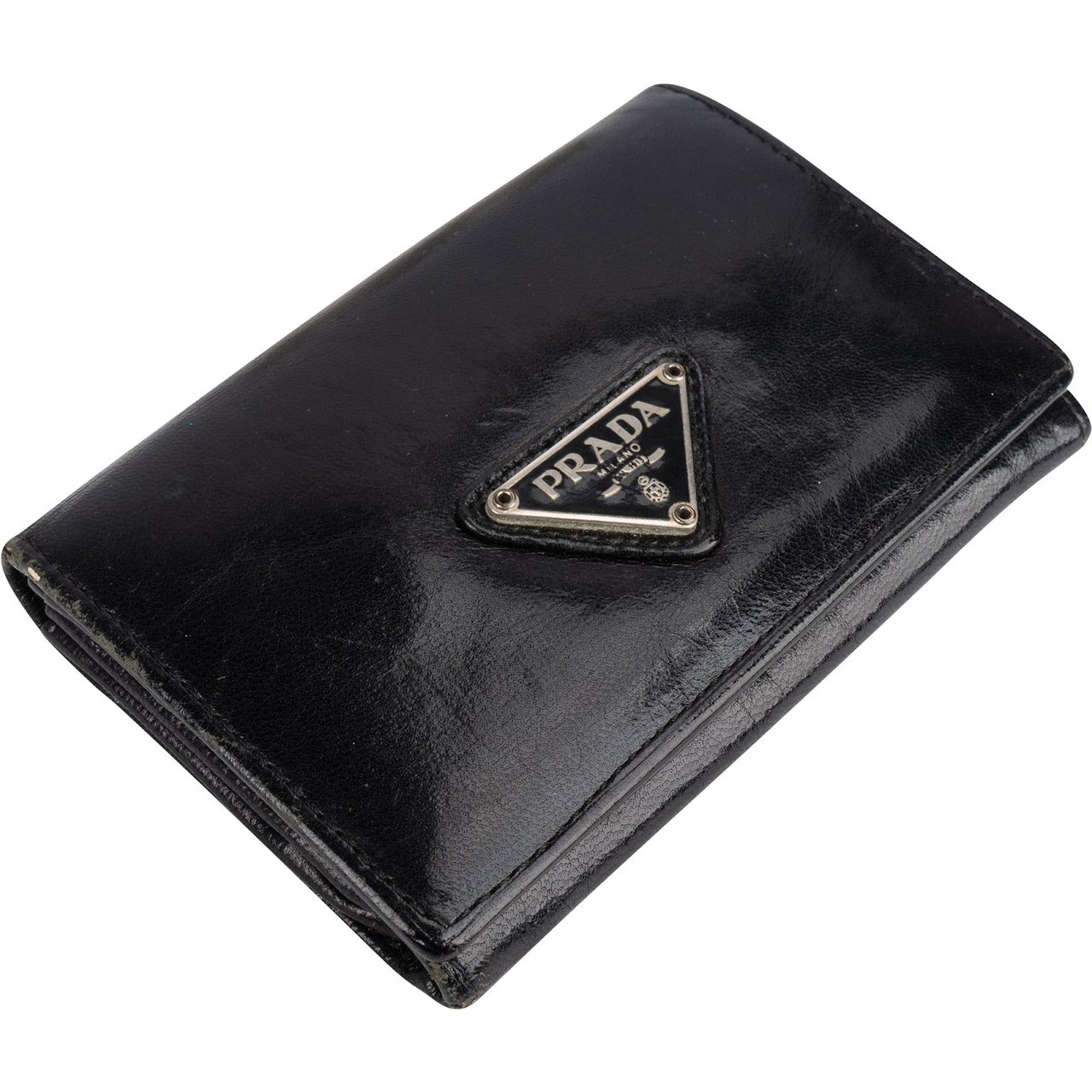 Prada Prada Black Leather Triangle Mini Wallet Zwart