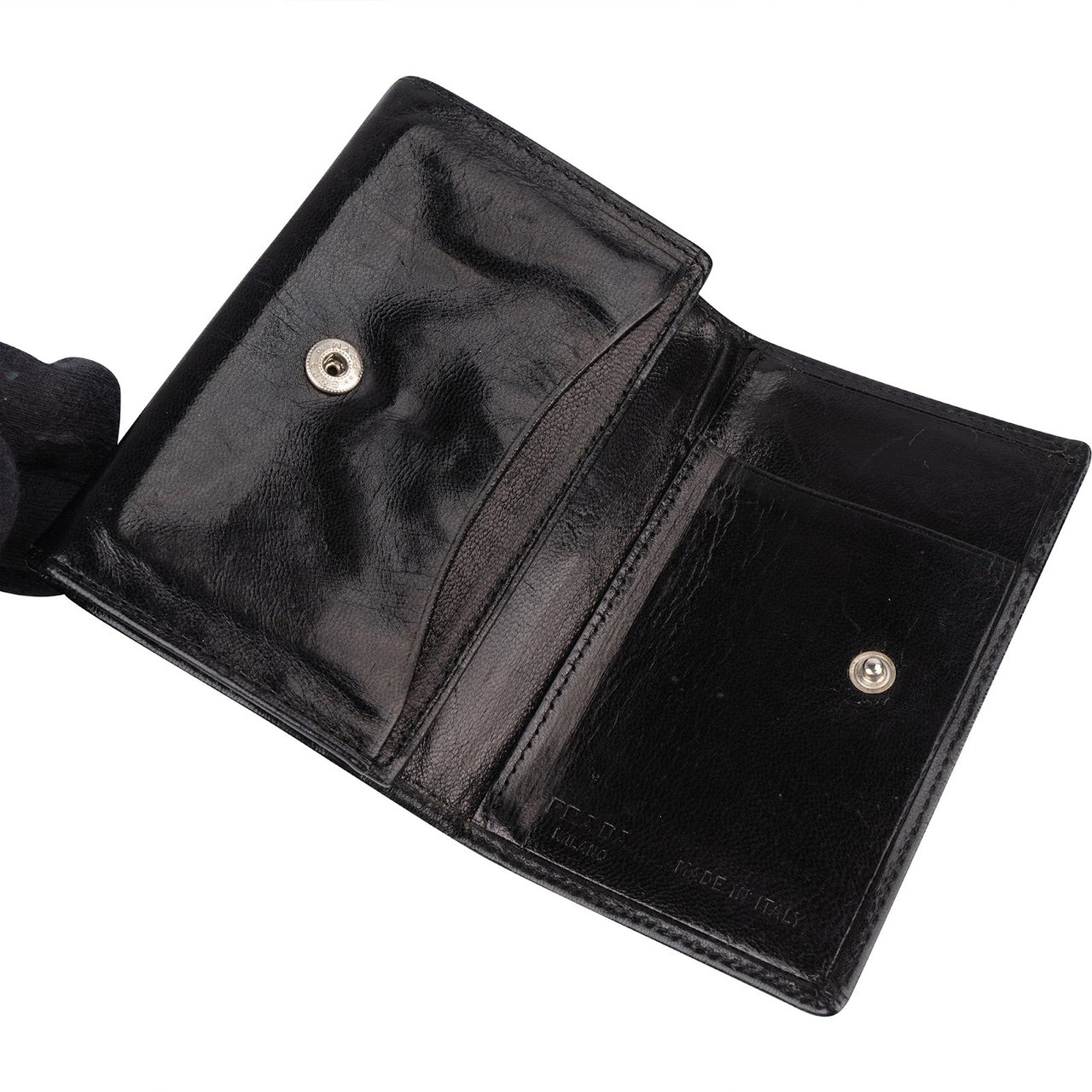 Prada Prada Black Leather Triangle Mini Wallet Zwart